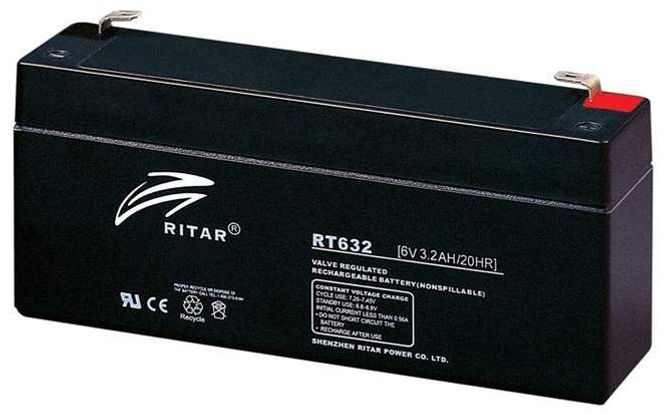 Hovedbilde RITAR AGM Batteri 6V 3,2AH (134x35x61mm) F1
