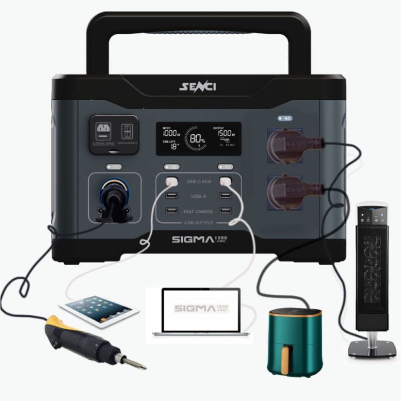 SENCI Lithium LPS 1152Wh Power Station med 1500W (3000W) sinus inverter