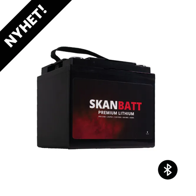 Hovedbilde SKANBATT Premium Lithium - 12V 50Ah 60A BMS - 196x168x175mm - Bluetooth - 8 Års garanti