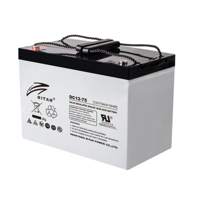 Hovedbilde RITAR AGM Deep Cycle Batteri 12V 75AH (259x169x210mm) +venstre 
