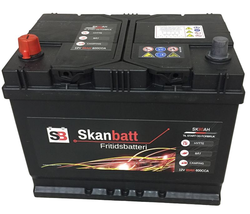 SKANBATT Fritidsbatteri 12V 80AH 600CCA (256x174x205/225mm) +ven