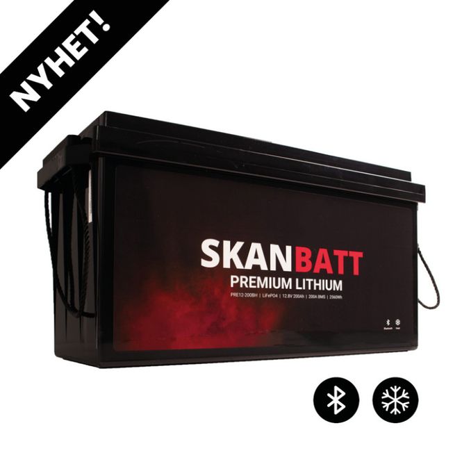Hovedbilde SKANBATT Premium Lithium - 12V 200Ah 200A BMS - 502x187x242mm - Bluetooth - Heat - 8 Års garanti