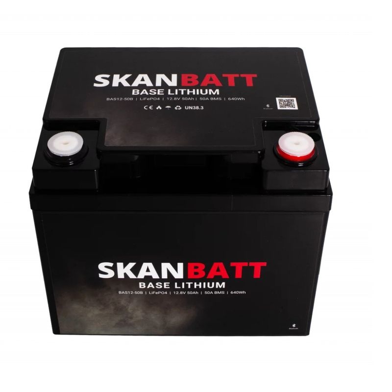 SKANBATT Base Lithium - 12V 50Ah 50A BMS - 198x166x170mm - Bluetooth