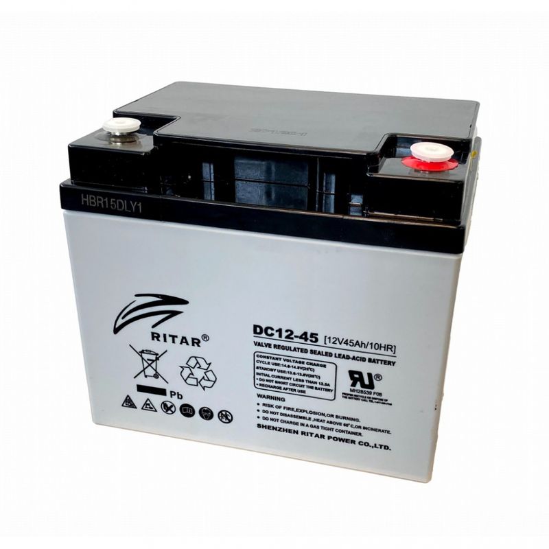 RITAR AGM Deep Cycle Batteri 12V 45AH (197x165x169mm) +høyre