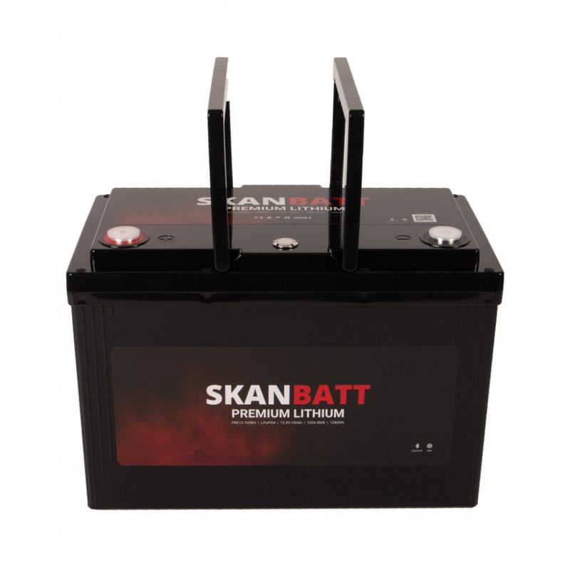 SKANBATT Premium Lithium - 12V 100Ah 100A BMS - 306x172x212mm - Bluetooth - Heat - 8 Års garanti