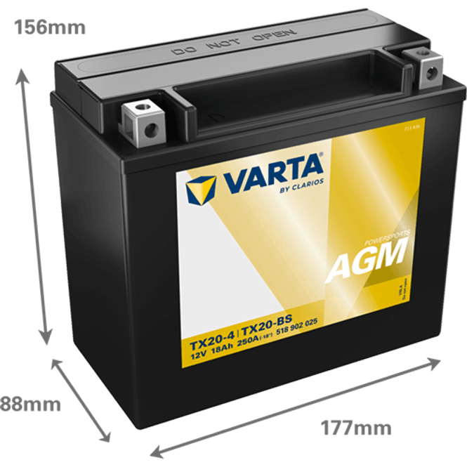 Hovedbilde  VARTA YTX20-BS AGM MC Batteri 12V 18AH 250CCA (177x88x156mm) +v