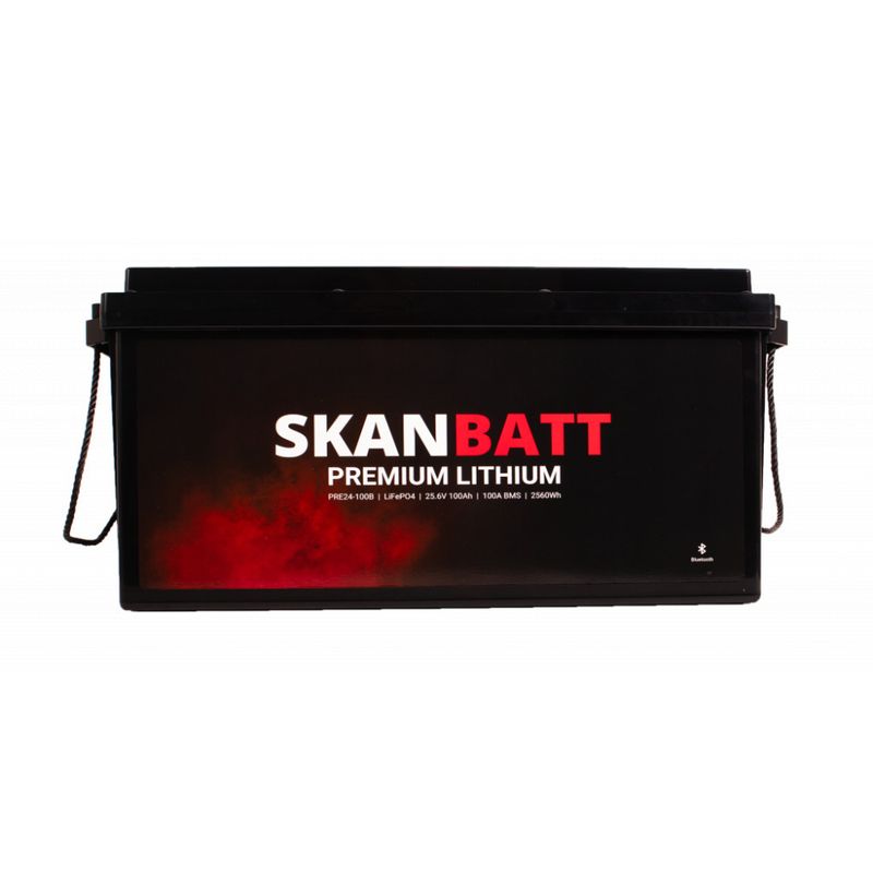 SKANBATT Premium Lithium - 24V 100Ah 100A BMS - 502x186x242mm - Bluetooth - 8 Års garanti