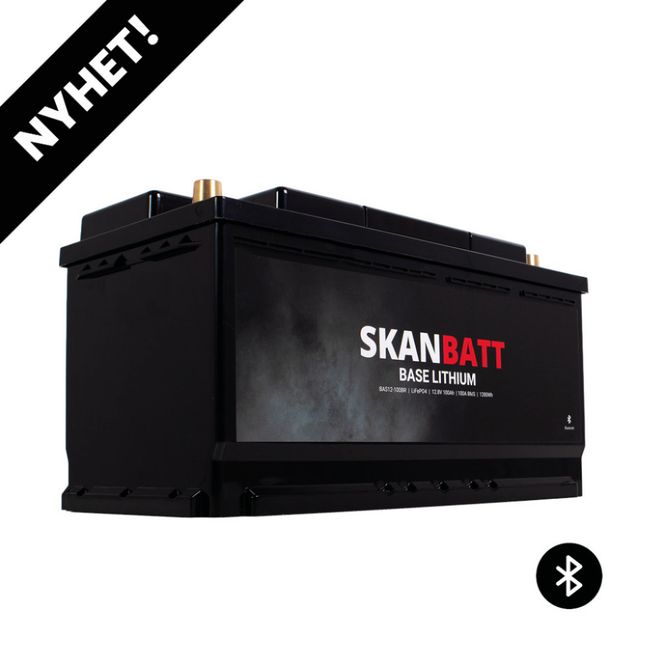 Hovedbilde SKANBATT Base Lithium - 12V 100Ah 100A BMS - 352x175x190mm - Bluetooth - 3 Års garanti - Bobil