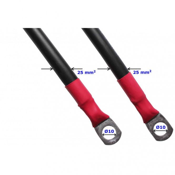 Hovedbilde Batterikabel 25mm2 - 1000mm - 10mm kabelsko - Myk kvalitet