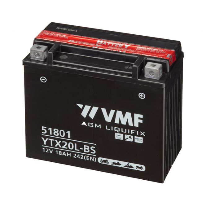 Hovedbilde VMF MC Batteri 12V 18AH 242CCA (175x86x154) +høyre YTX20L-BS