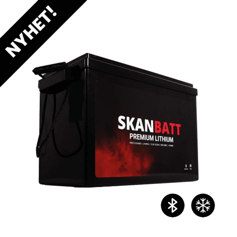 SKANBATT Premium Lithium - 12V 325Ah 200A BMS - 345x190x245mm - Bluetooth - Heat - 8 Års garanti