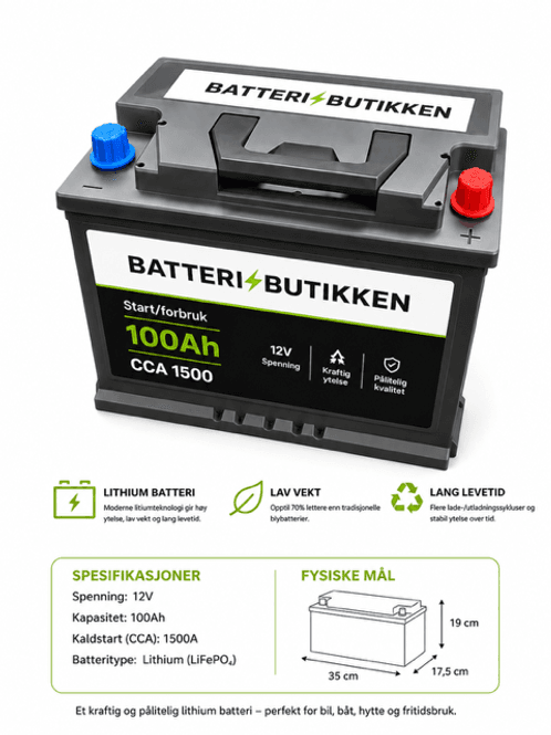 Hovedbilde Batteributikken Lithium 100Ah -1500cca -12 Volt Start & Forbruksbatteri