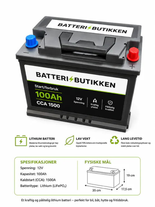 Hovedbilde Batteributikken Lithium 100Ah -1500cca -12 Volt Start & Forbruksbatteri