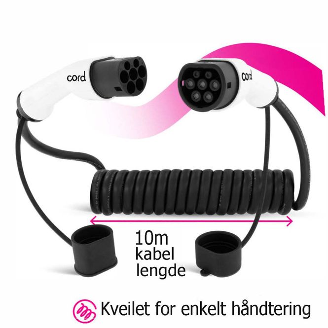 Hovedbilde Cord EV Type 2 spiral ladekabel 10 meter 32A / 22kW / 3-fas